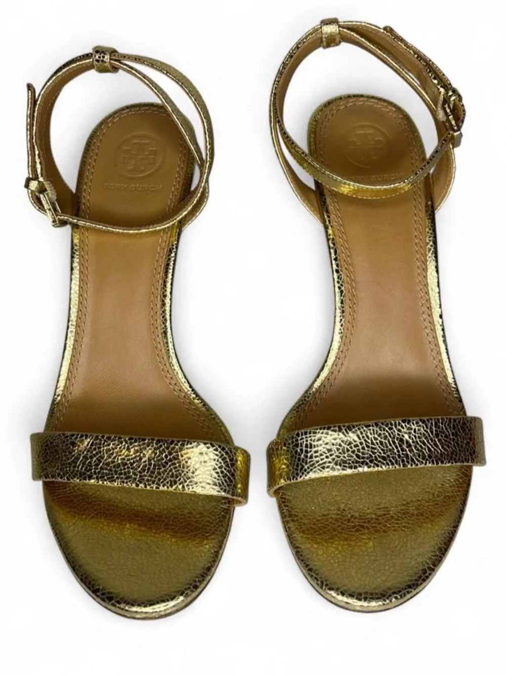 Tory Burch Gold Strap Sandals Elana 8 Women’s Gold Ankle Strap Heels